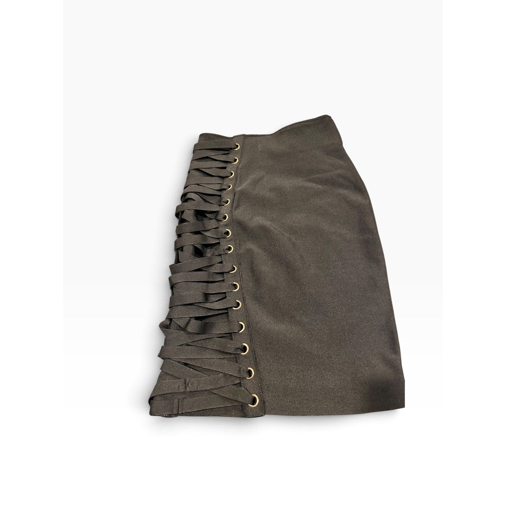 Bebe Bandage Eyelet Skirt Black Side Lace Up Grommet  Y2K Goth XS NEW